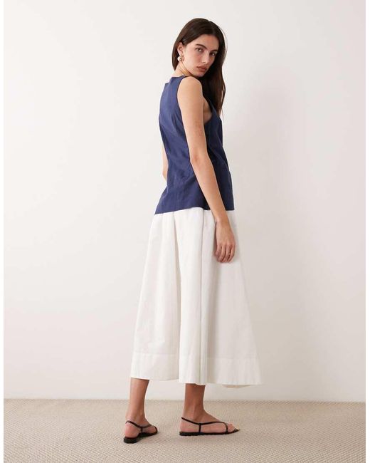 ASOS Blue Linen Look Waistcoat Maxi Dress With Poplin Skirt