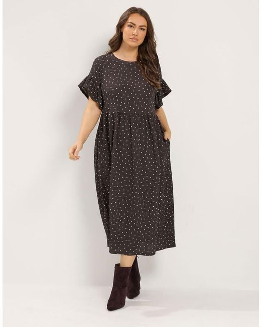 Yours Clothing Brown Polka Dot Midi Dress