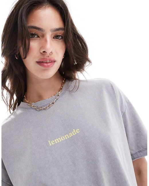 ONLY Gray Oversized T-shirt With Lemonade Back Print