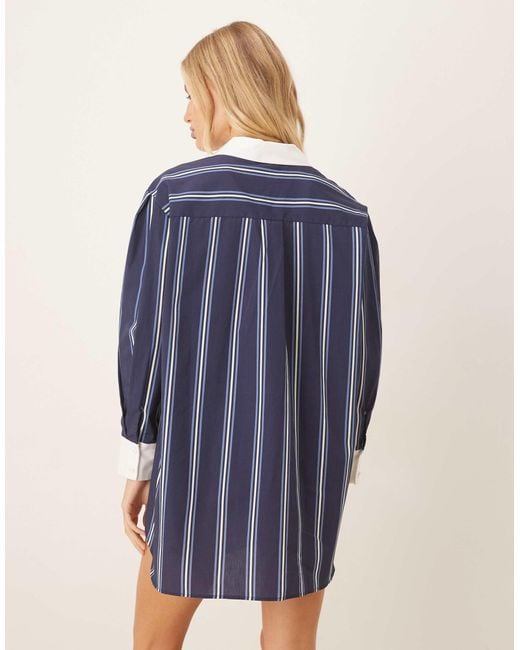ASOS Blue Shirt Mini Dress With High Low Curved Hem