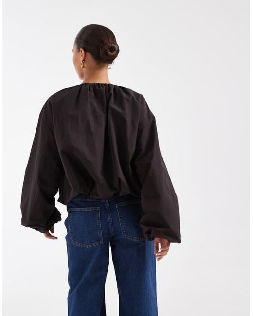 ASOS Black Asos Design Petite Cropped Bubble Hem Nylon Bomber Jacket