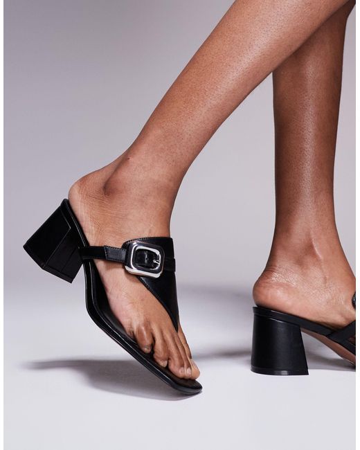 Hickery - sandales à talon carré mi-haut avec boucle et entre-doigts ASOS en coloris Black