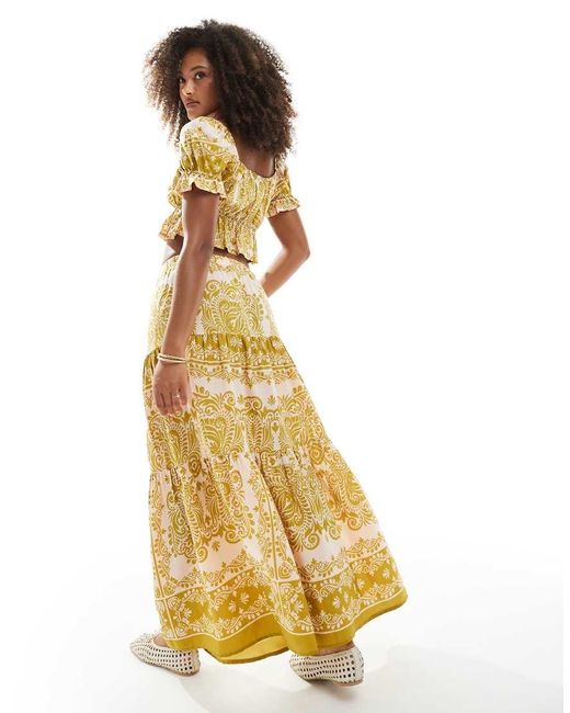 Wednesday's Girl Metallic Printed Tiered Maxi Skirt Co-ord