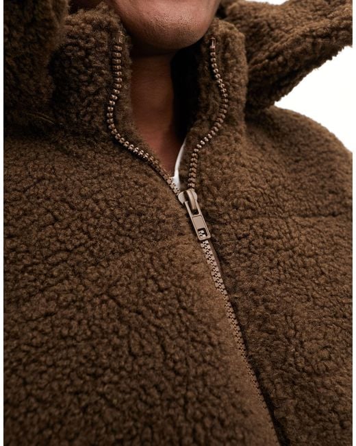 ASOS Borg Puffer Jacket With Removable Hood in Brown for Men Lyst