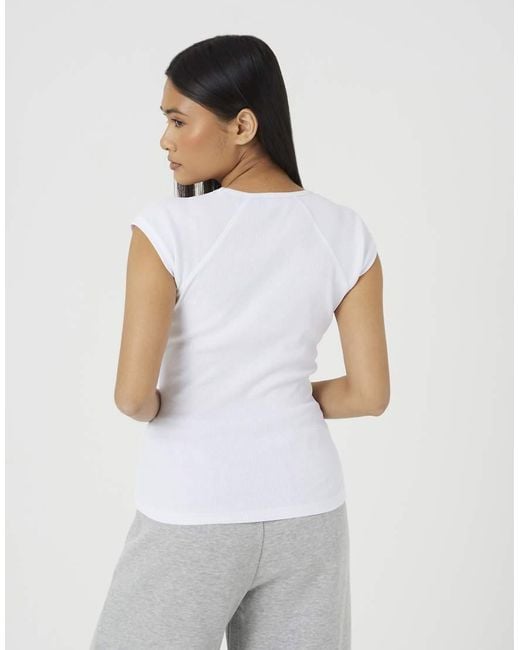 Brave Soul White Cap Sleeve V-Neck Fitted T-Shirt