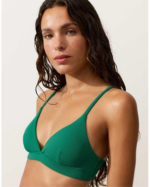 Oysho Natural Piqué Triangle Bikini Top