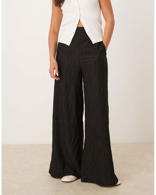 Vila Black Textured Wide Leg Trousers