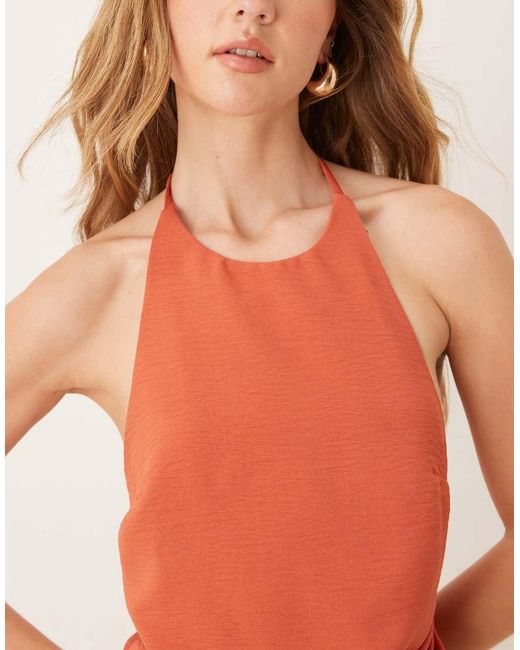 ASOS Orange Halter Asym Overlay Detail Playsuit