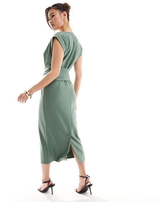 ASOS Green Jersey Twill Sleeveless Wrap Midi Dress
