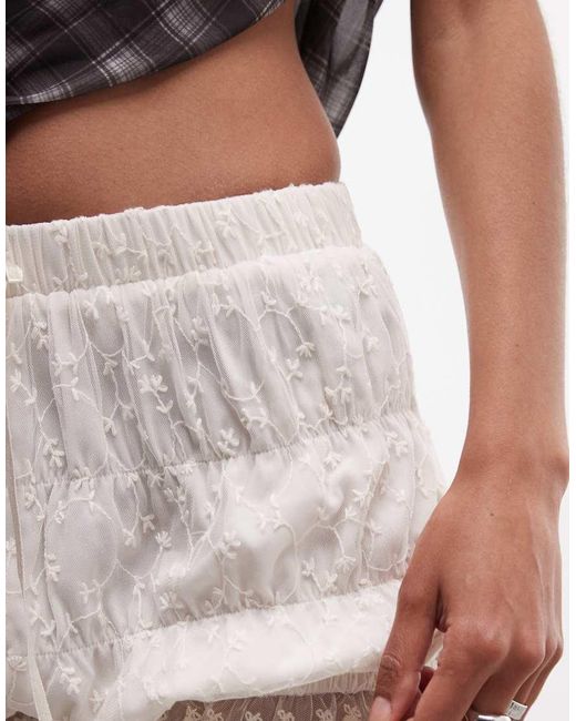 Reclaimed Vintage Gray Festival Bloomer Shorts With Lace Trim And Floral Detail