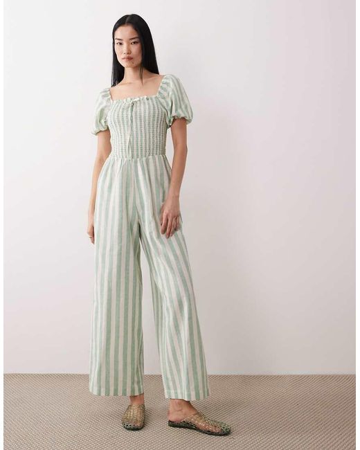 Wednesday's Girl White Shirred Short Sleeve Cotton Jumpsuit