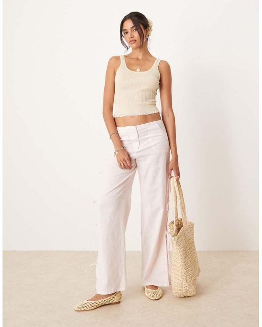 Mango Natural Cotton Mix Fine Knit Strappy Top With Frill Hem