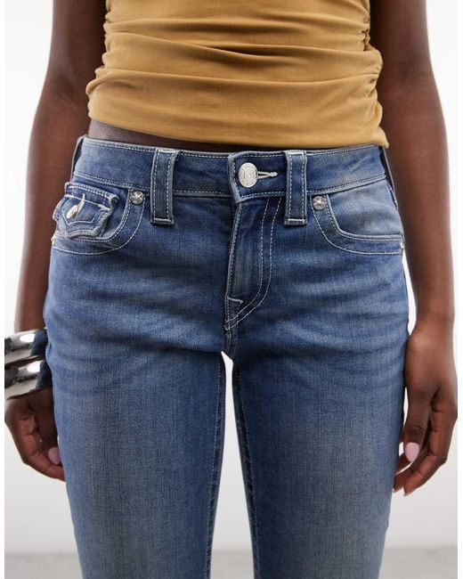 True Religion Blue Becca Mid Rise Flap Pocket Bootcut Jeans