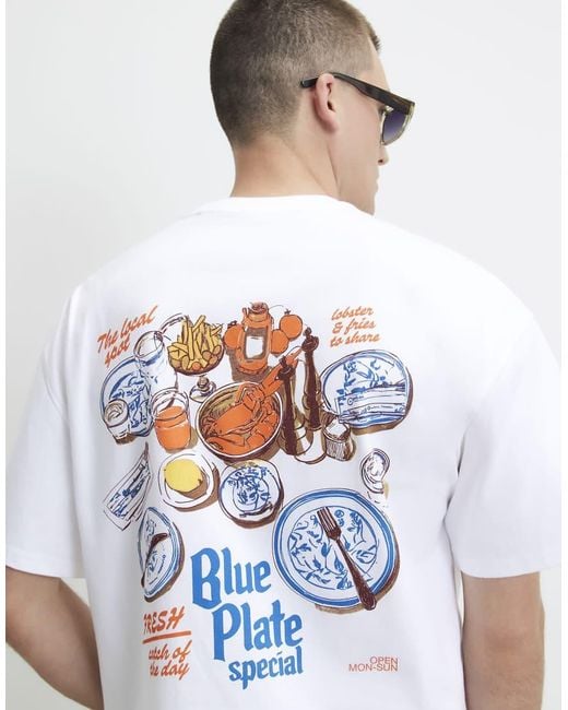 River Island White Oversized Fit Plate T-Shirt for men