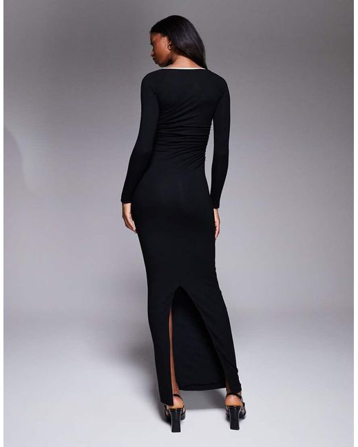 Oh Polly Ginette Modal Contrast Trim Maxi Dress in Black | Lyst UK