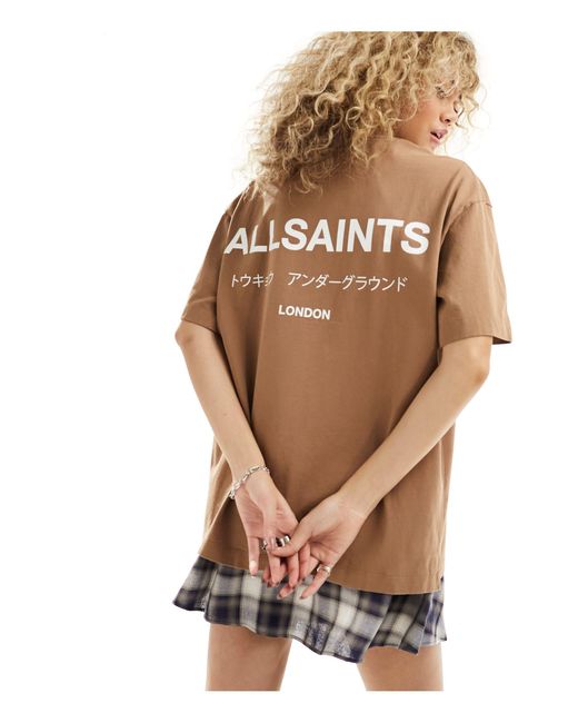 Camiseta marrón extragrande underground exclusiva en asos AllSaints de color Brown