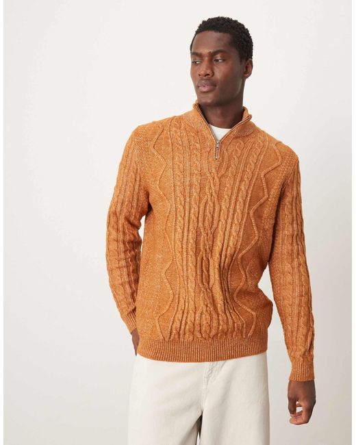 Pull en maille torsadée épaisse à col zippé - fauve ASOS pour homme en coloris Brown