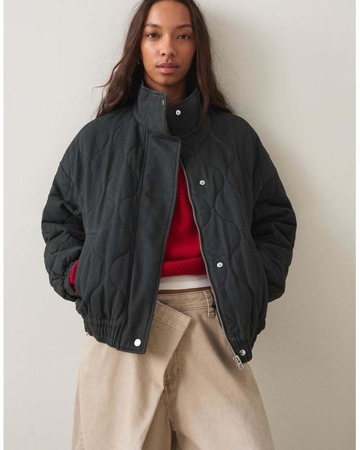 Bershka Natural Cable-Knit Embroidered Jacket