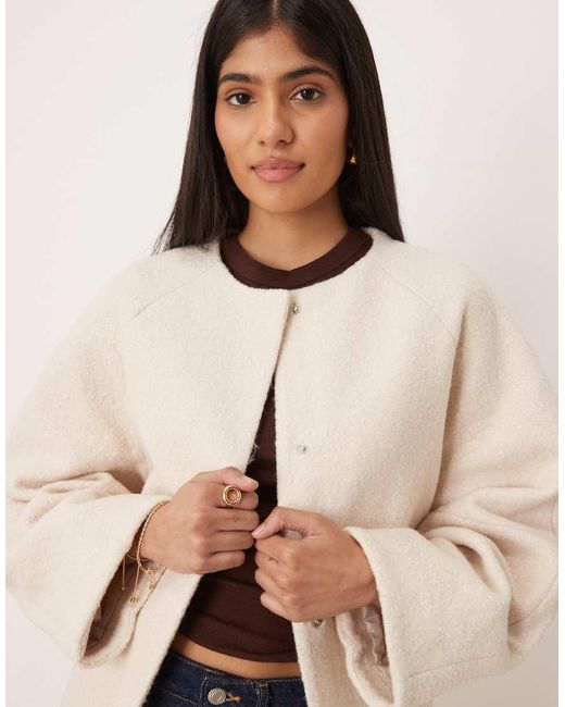 ASOS Natural Collarless Boucle Longline Formal Coat