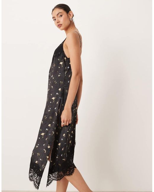 ASOS Natural Lace Bodice Cami Asymmetric Satin Mini Dress