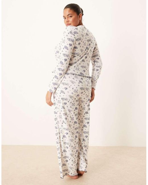 ASOS White Asos Design Curve Pointelle Pyjama Long Sleeve Tee And Trouser Set