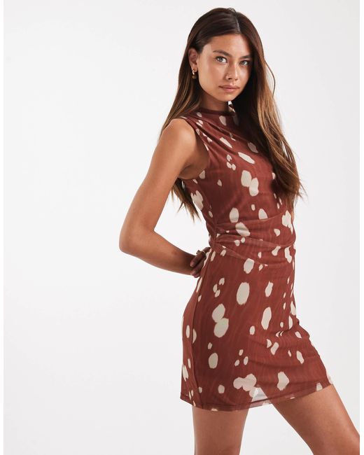Vero Moda Red Mesh Slash Neck Sleeveless Mini Dress