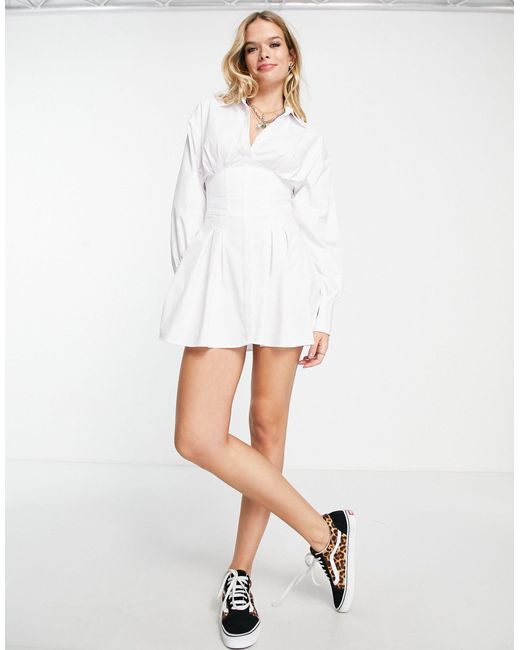 Bershka Corset Detail Poplin Shirt Dress in White | Lyst Australia