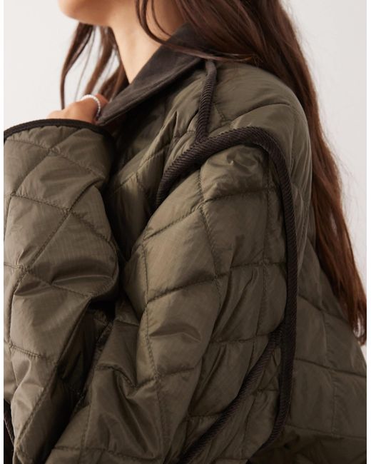 Weekday Brown Quilted Jacket With Contrast Collar