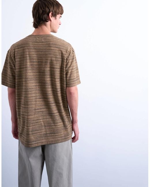 Topman Brown Oversized Fit Knitted Stripe T-Shirt for men