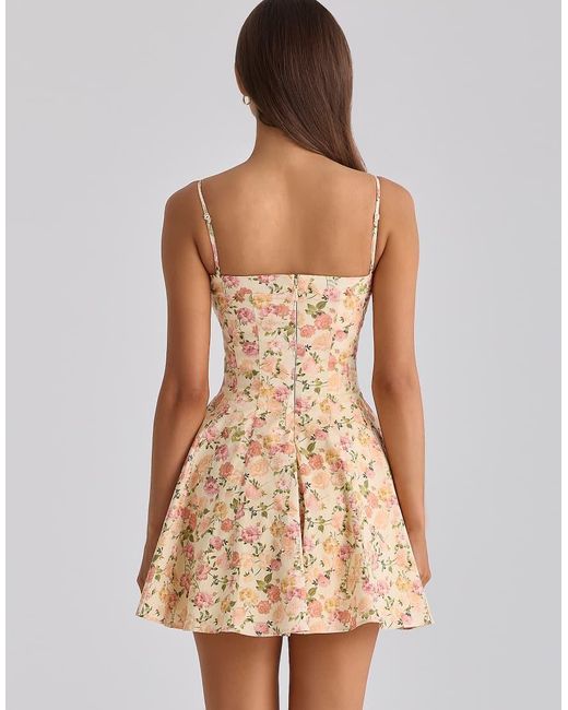 House Of Cb Natural Dolly Warm Rose Print Cotton Flared Mini Sundress