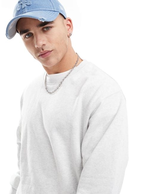 Jack & Jones White Super Oversized Crew Neck Sweatshirt for men