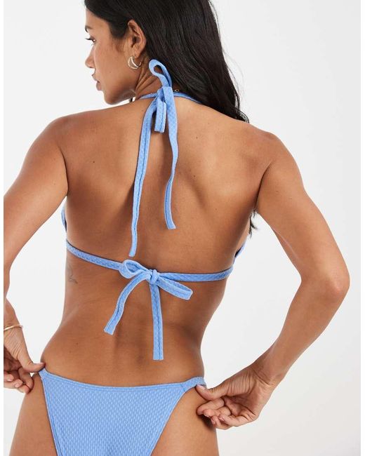 Wolf & Whistle Blue Textured Triangle Bikini Top