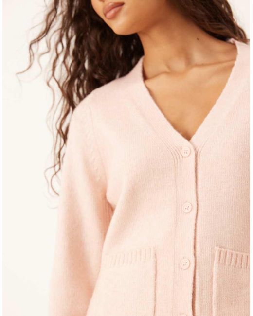 ASOS Natural Waisted V Neck Cardigan With Pocket Detail