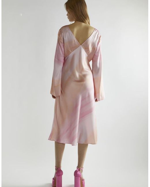 Glamorous Pink Long Flared Sleeve Midi Dress