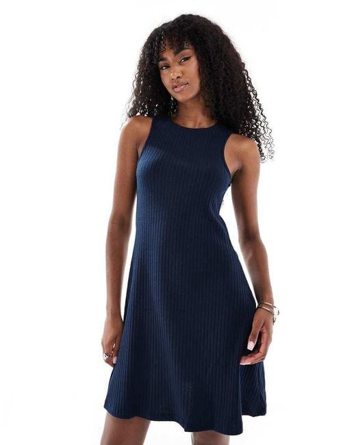 Vero Moda Blue Ribbed Racer Mini Dress