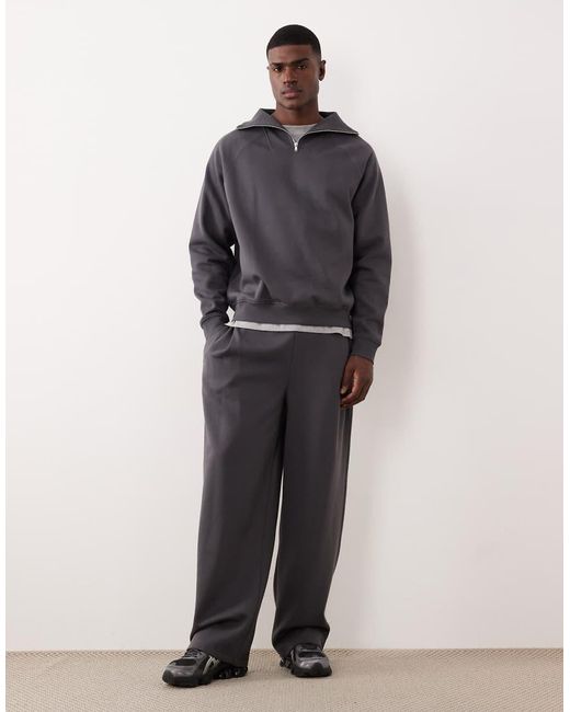 Felpa Vestibilità Comoda Color Antracite Con Zip Corta di ASOS in Gray da Uomo