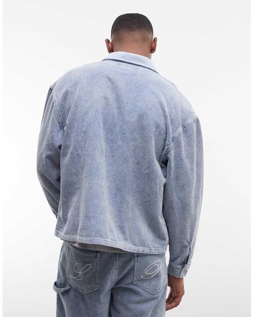Liquor N Poker Blue Corduroy Jacket With Contrast Collar Co-ord for men