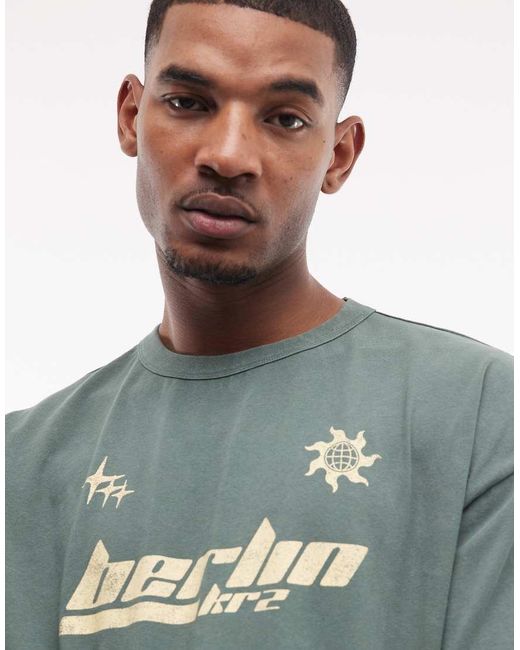 ASOS Green Heavyweight Boxy Oversized T-shirt With Berlin Graphic for men