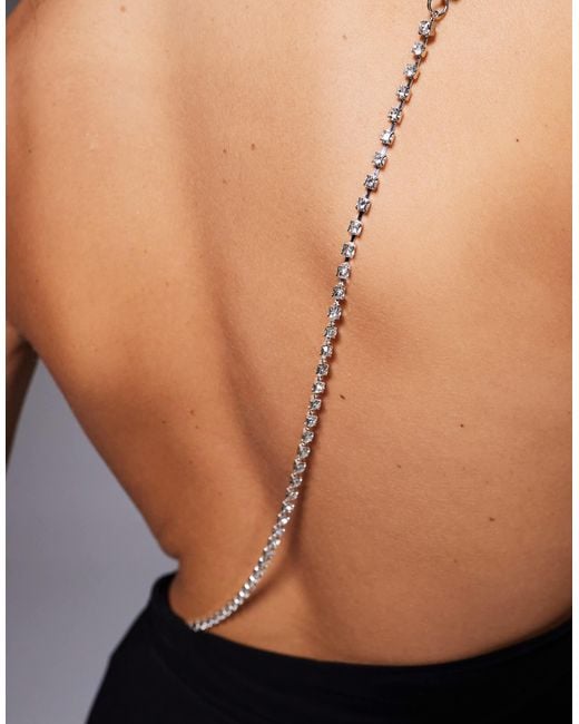 ASOS Gray Diamante Trimmed Back Draped Maxi Dress