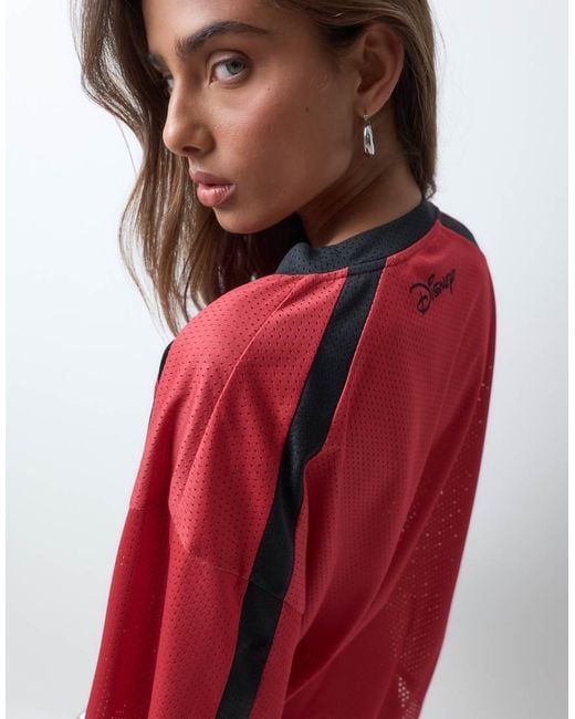 ASOS Red Disney Airtex Mesh Oversized T-Shirt With Varsity Print