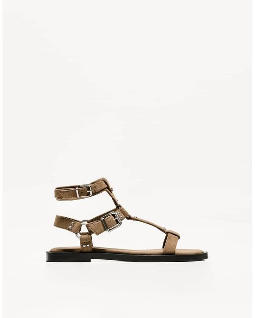 Bershka Natural Flat Slider Sandals With Buckles