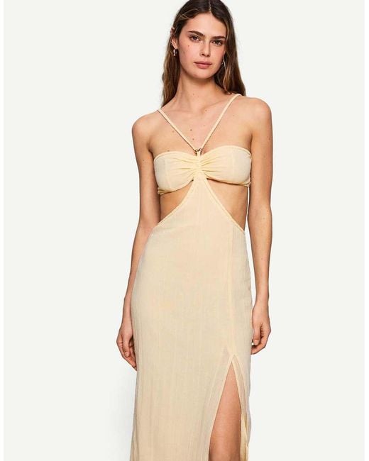 Bershka Natural Rustic Cut Out Midi Dress