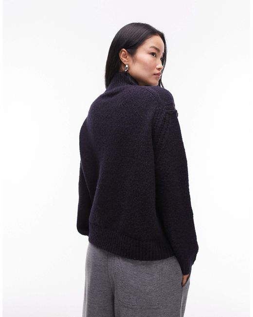 Pull décontracté à col cheminée en maille avec coutures ajourées TOPSHOP en coloris Black