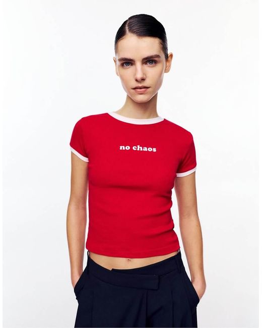 Pull&Bear Red Slim Fit Graphic T-shirt