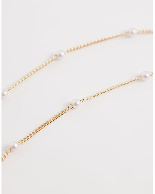 ASOS White Delicate Lariat Necklace With Station Faux-pearl Detail