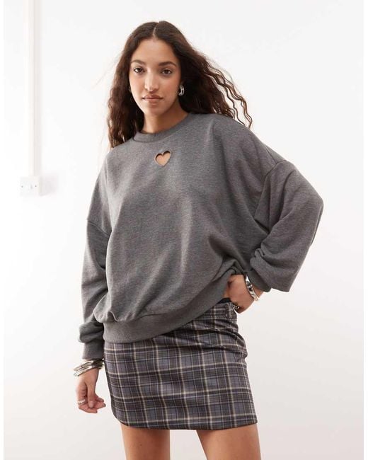 Noisy May Gray Heart Cut-out Sweat