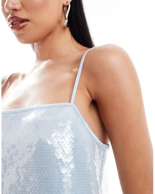 Abercrombie & Fitch Blue Square Neck Sequin Crop Top