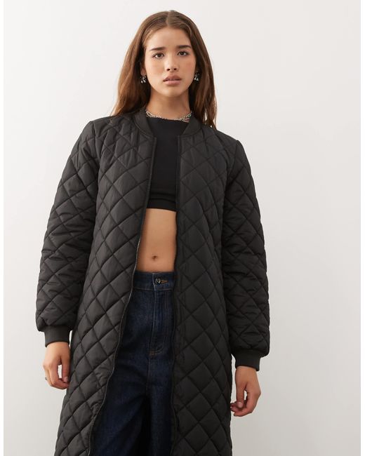 Noisy May Black Longline Quilted Jacket