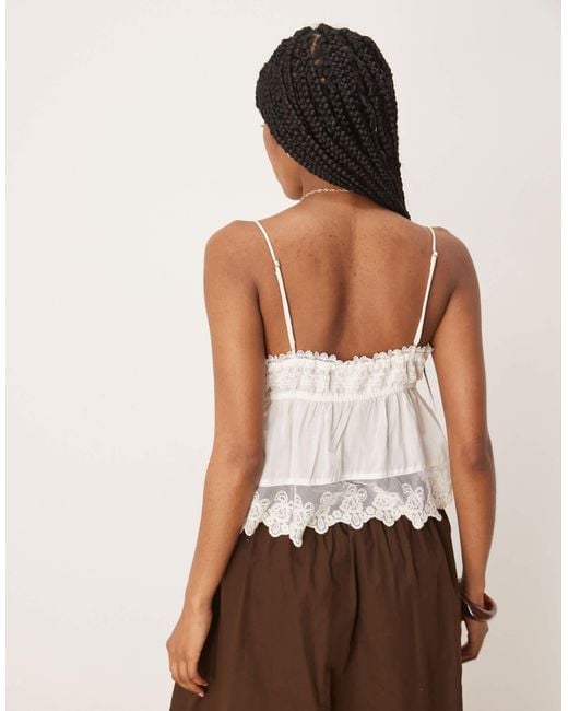 Abercrombie & Fitch Brown Premium Babydoll Embroidered Top