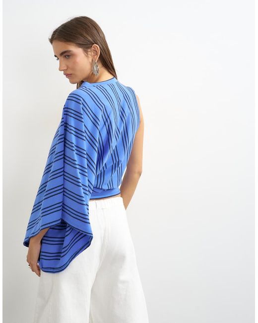 TOPSHOP Blue Stripe Distorted Cape Top